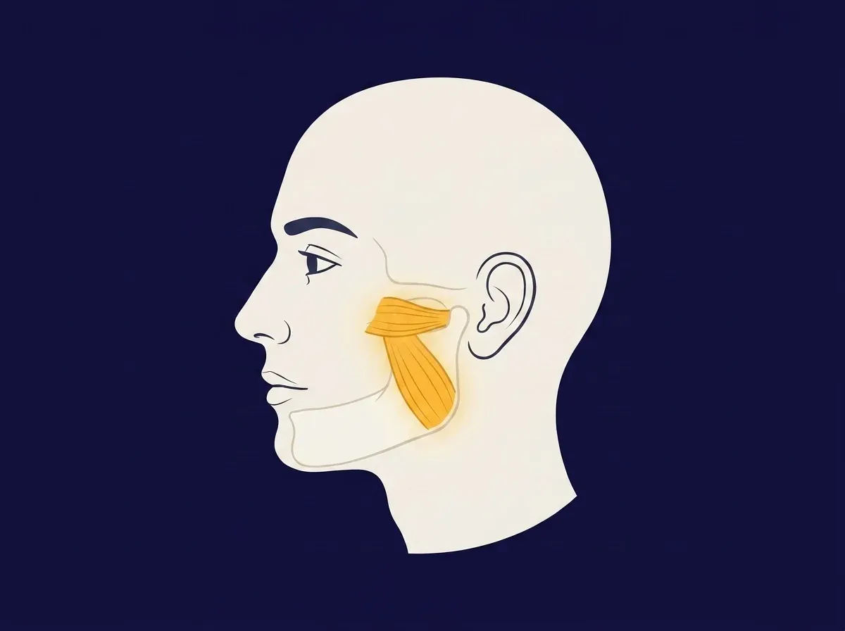 Schema van de pterygoïden, getekend door een doorschijnende kaak heen omdat ze erachter liggen