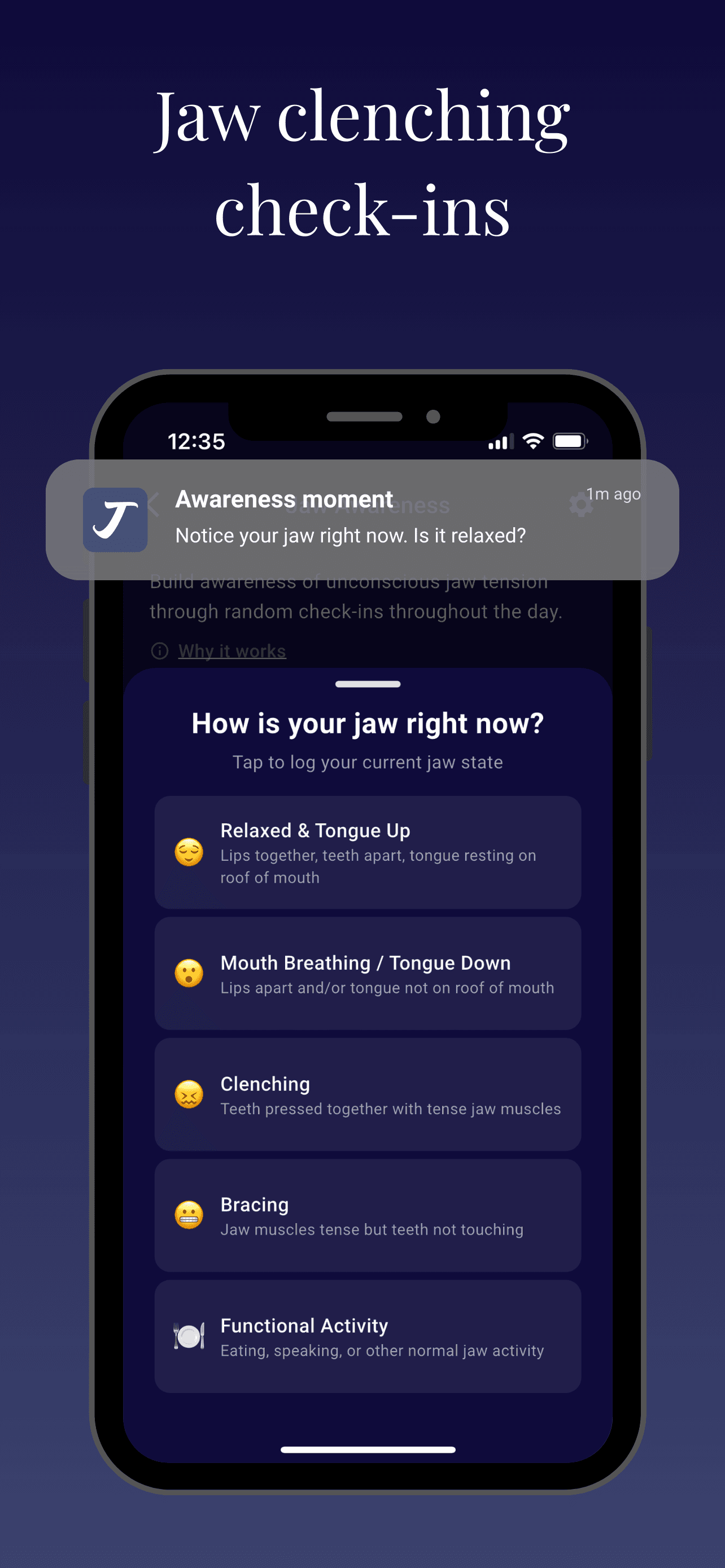 JawSense app jaw awareness check-in